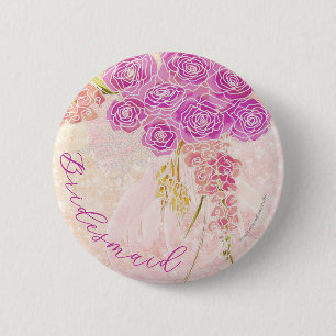 Sunset Blush sheer bow Bright Bouquet bridesmaid Button