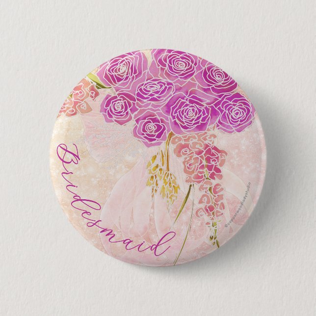 Sunset Blush sheer bow Bright Bouquet bridesmaid  Button (Front)