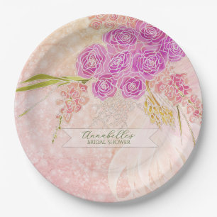 Sunset blush Sheer bow Bright Rose Bouquet Paper Plates