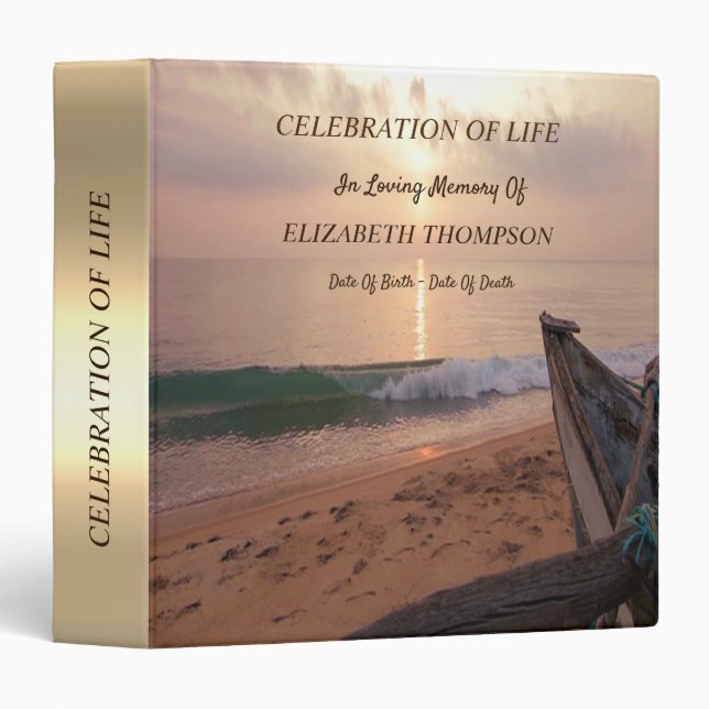 Sunset Boat Beach Celebration of Life 3 Ring Binder (Front/Spine)