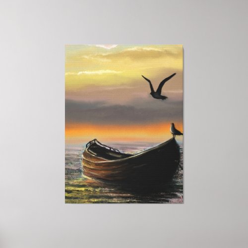 Sunset Boat Canvas Print Calmness