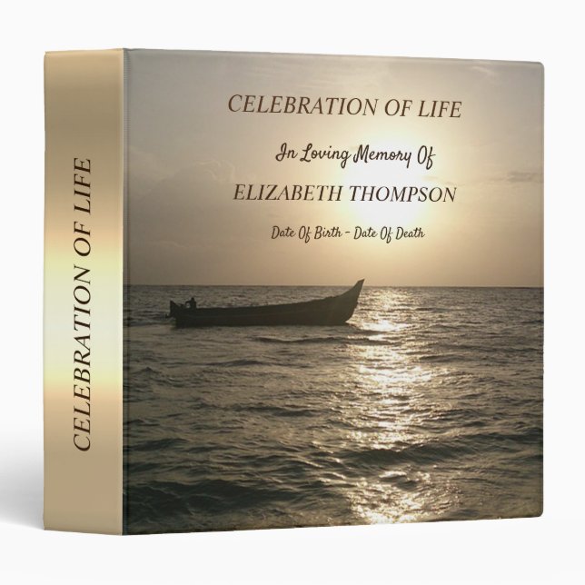 Sunset Boat Celebration of Life 3 Ring Binder (Front/Spine)