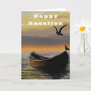 Sunset Boat Happy Vacation Card