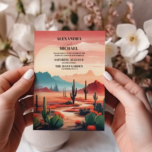 Sunset Boho Desert Cactus Wedding Invitation