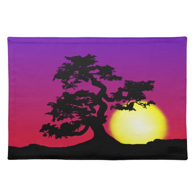 Sunset Bonsai Silhouette Placemat (Front)