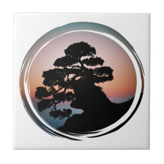 Sunset Bonsai Tree Ceramic Tile