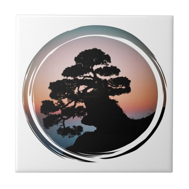Sunset Bonsai Tree Ceramic Tile (Front)