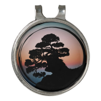 Sunset Bonsai Tree Ceramic Tile Desk Organizer Golf Hat Clip