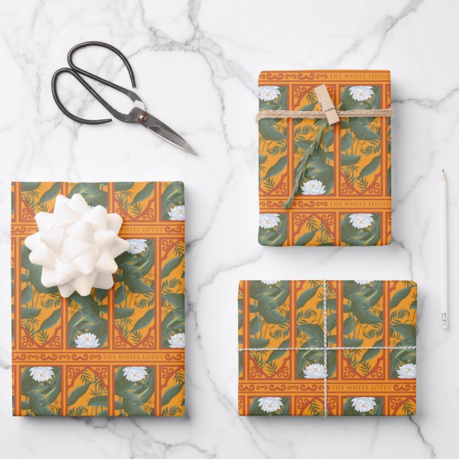 Sunset Botanical Panel Pattern - The White Lotus Wrapping Paper Sheets (Front)