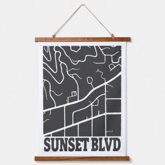 Sunset Boulevard - Dark Minimal Street Map Art Hanging Tapestry