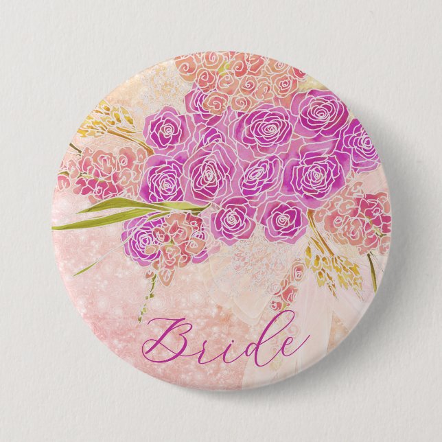 Sunset bow Bright Rose Bouquet Brides Button (Front)