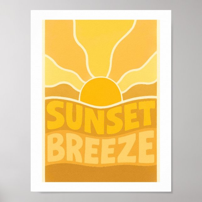 Sunset Breeze Retro Sunburst Typographic Coastal Poster (Front)