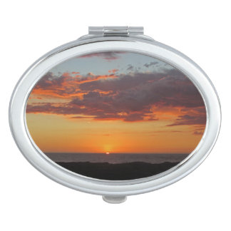 Sunset Bright Orange Ocean Sun Setting Evening Sky Compact Mirror