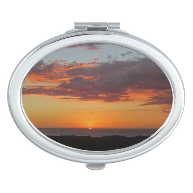 Sunset Bright Orange Ocean Sun Setting Evening Sky Compact Mirror (Front)