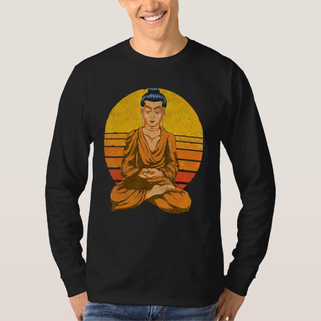 Sunset Buddhist Spiritual Meditation Buddhism Retr T-Shirt (Front)