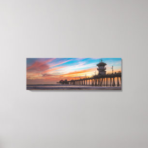 Sunset by Huntington Beach Pier in California Canvas Print