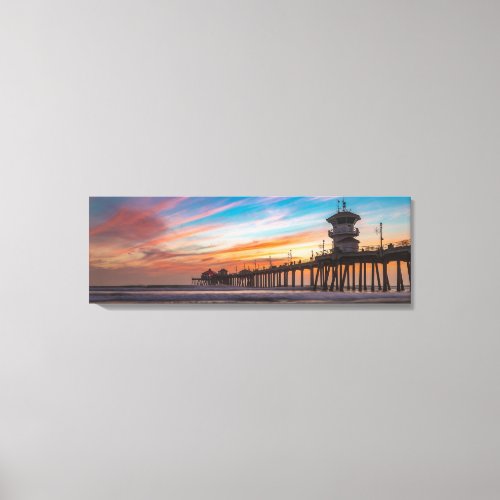 Sunset by Huntington Beach Pier in California Canvas Print