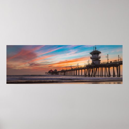 Sunset by Huntington Beach Pier in California Poster