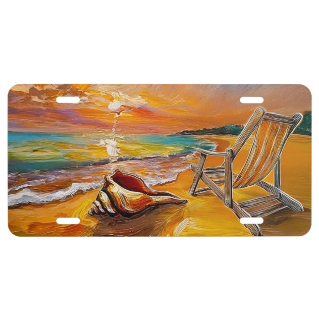 Sunset By the Beach with Chair License Plate (Front)