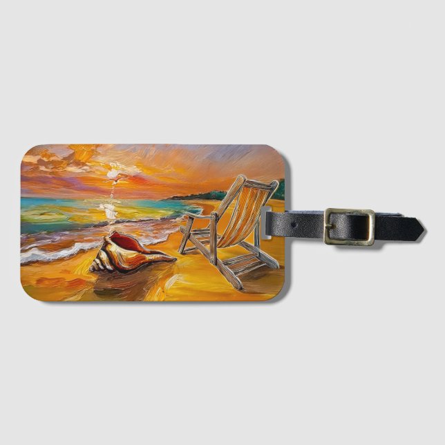 Sunset By the Beach with Chair Luggage Tag (Front Horizontal)