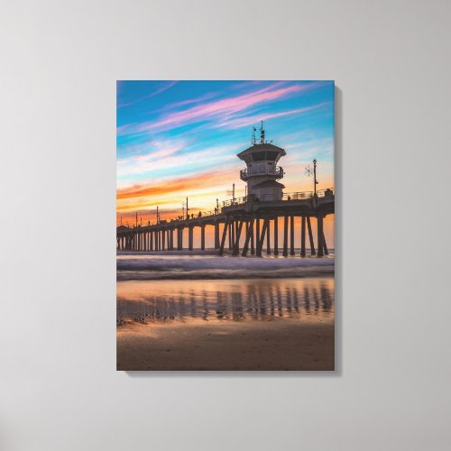 Sunset by the Huntington Beach Pier in California Canvas Print