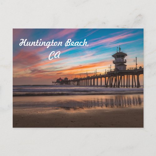Sunset by the Huntington Beach Pier in California Postcard