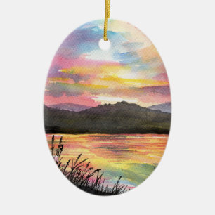 Sunset by the Lake Ceramic Ornament