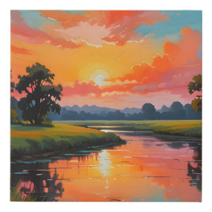 Sunset by the River Faux Canvas Print