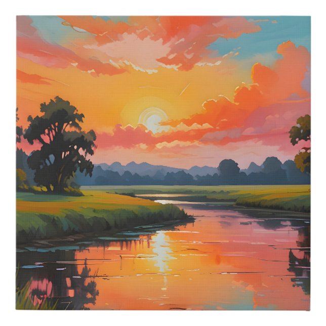 Sunset by the River Faux Canvas Print (Front)