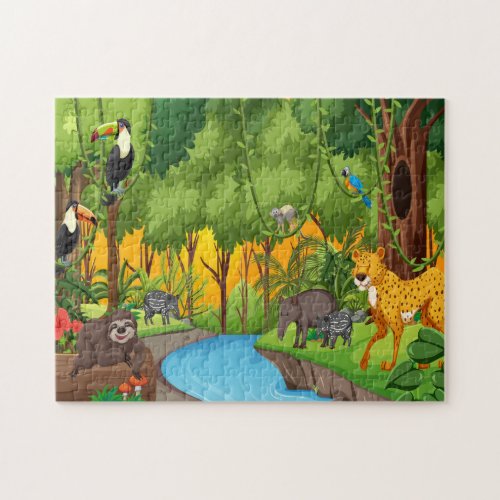 Sunset by the river in the Jungle  Jigsaw Puzzle