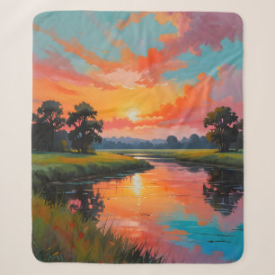 Sunset by the River Sherpa Blanket