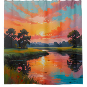 Sunset by the River Shower Curtain