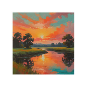 Sunset by the River Wood Wall Art