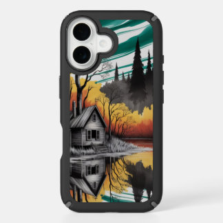 Sunset Cabin Reflection – Moody Nature Landscape iPhone 16 Case