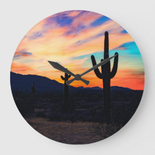 Sunset Cactus Desert Dusk Large Clock