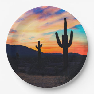 Sunset Cactus Desert Dusk Paper Plates