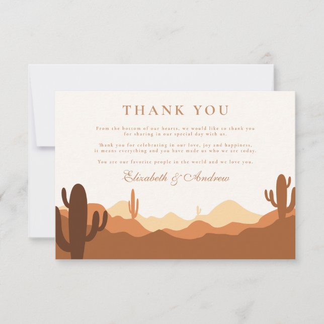 Sunset Cactus Desert Wedding Thank You Card (Front)