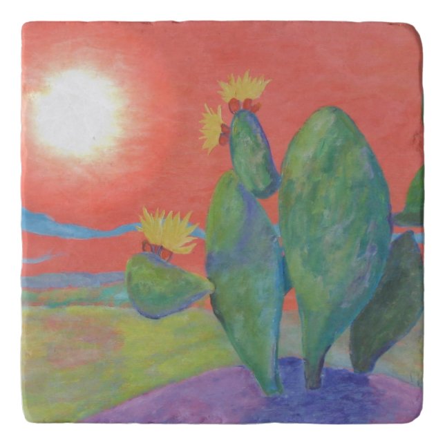 Sunset Cactus Marble Trivet (Front)