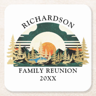 Sunset Camping Vacation Outdoors Family Reunion Square Paper Coaster