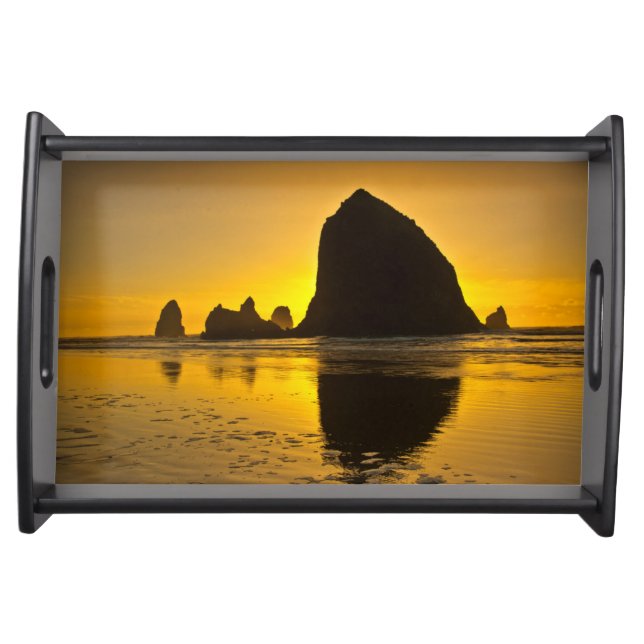 Sunset, Cannon Beach, Oregon, USA Serving Tray (Front)