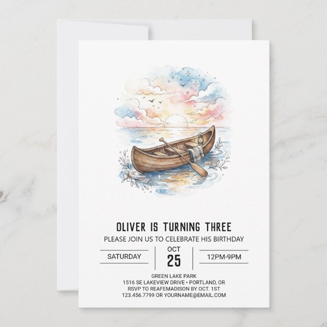 Sunset Canoe Birthday Invitation (Front)