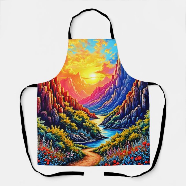  Sunset Canyon River Art Apron (Front)