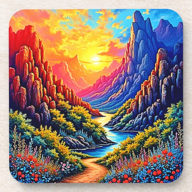  Sunset Canyon River Art Beverage Coaster (Front)