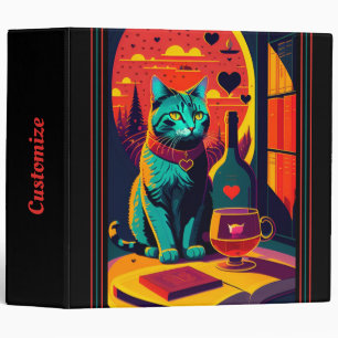 Sunset Cat Books And Wine 3 Ring Binder