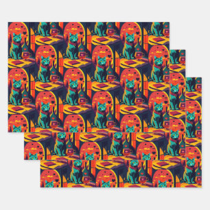 Sunset Cat Books And Wine  Wrapping Paper Sheets