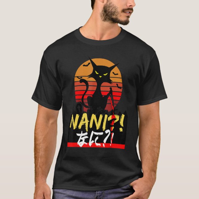   Sunset Cat Knife With What  Japanese Nani  T-Shirt (Front)