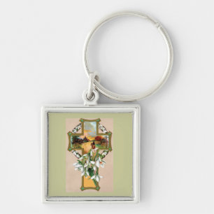 Sunset Christian Cross Keychain