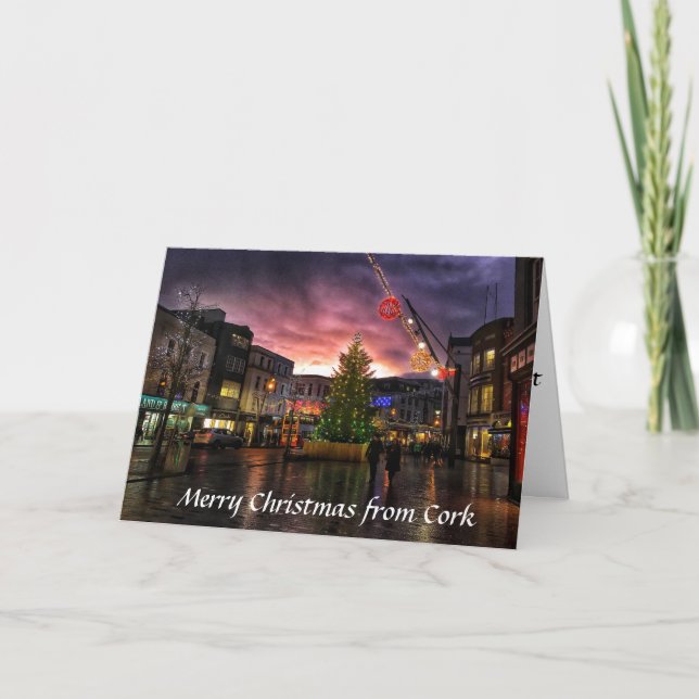 Sunset Christmas In Cork, Ireland (Christmas Card) Holiday Card (Front)