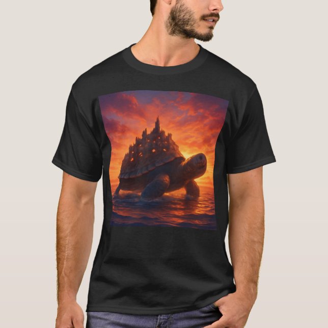 Sunset City on Giant Turtle T-Shirt (Front)