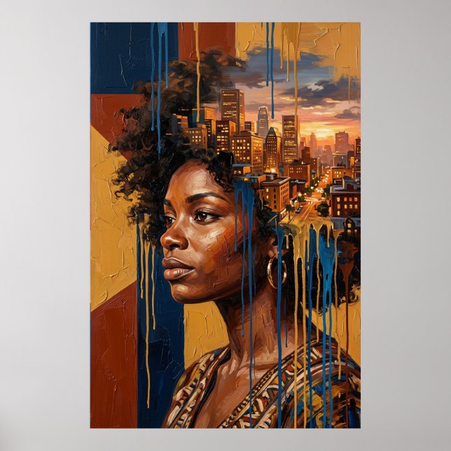 Sunset Cityscape Afrofuturism Black Queen Poster (Front)